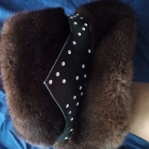 Elegant Brown Fur Hat with Rhinestone Band